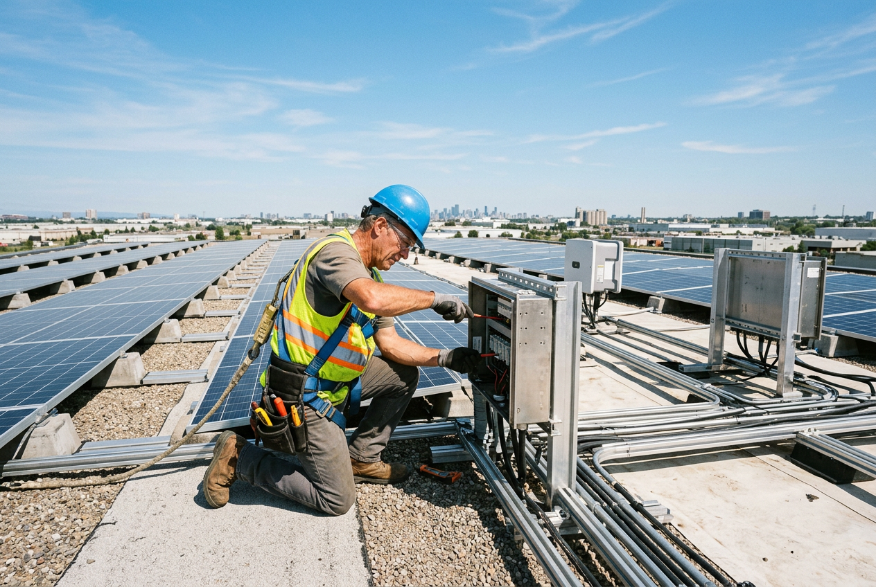 Rod on an industrial solar electrical job site